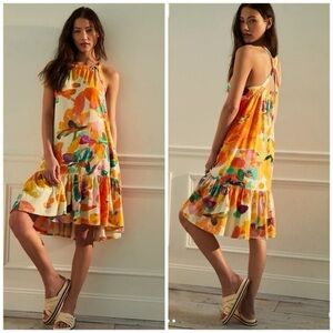 Anthropologie Daily Practice Frida Cross-Back Midi Dress Floral Size XS